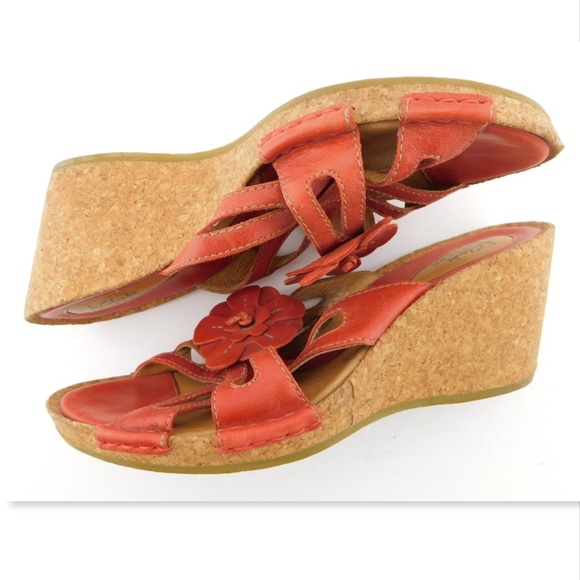 CLARKS Artisan Floral Passion Fruit Leather Cork Wedge Slide Sandal Heels 9 - Picture 4 of 8